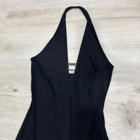 Gianni Versace Couture Y2K Black Halter Evening Gown Rhinestone Side Slit Dress - Picture 10 of 15